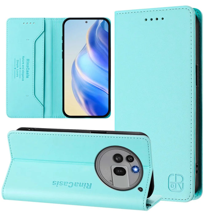 For Nothing Phone (3a) Pro Leather Case RINACASIS RC01 Phone Cover with RFID Blocking Wallet Stand - Mint Green - 3