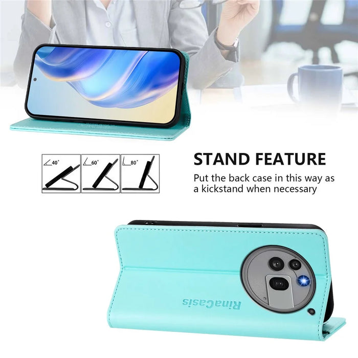 For Nothing Phone (3a) Pro Leather Case RINACASIS RC01 Phone Cover with RFID Blocking Wallet Stand - Mint Green - 4