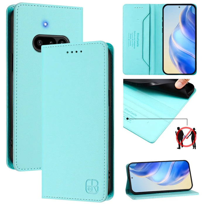 For Nothing Phone (3a) Leather Case RINACASIS RC01 Phone Cover with RFID Blocking Wallet Stand - Mint Green - 2