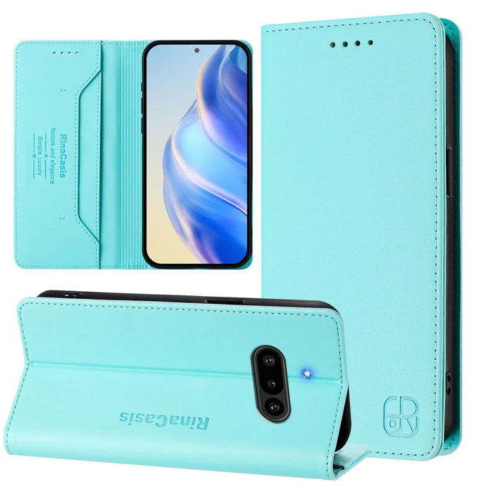 For Nothing Phone (3a) Leather Case RINACASIS RC01 Phone Cover with RFID Blocking Wallet Stand - Mint Green - 3