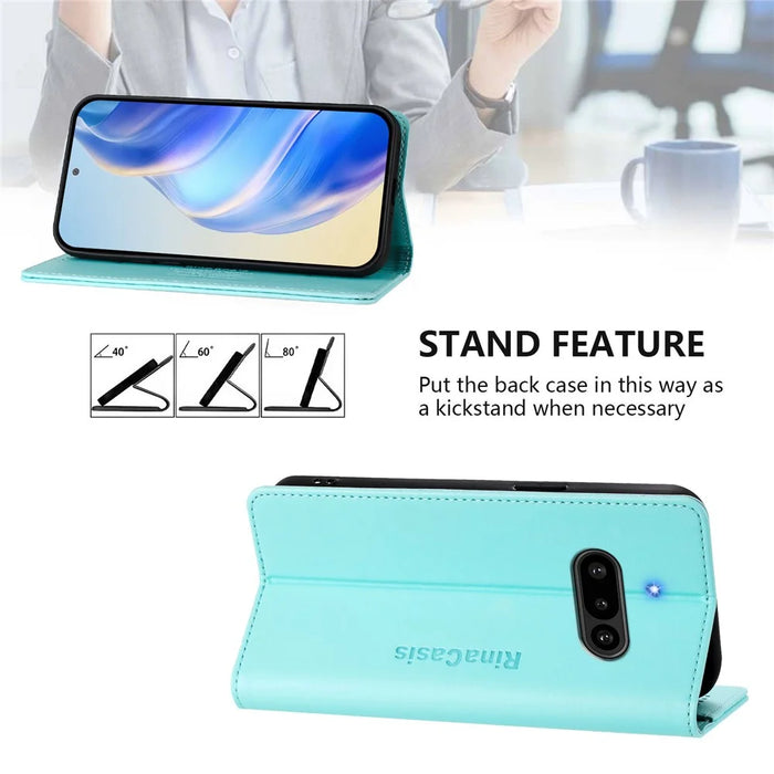For Nothing Phone (3a) Leather Case RINACASIS RC01 Phone Cover with RFID Blocking Wallet Stand - Mint Green - 4