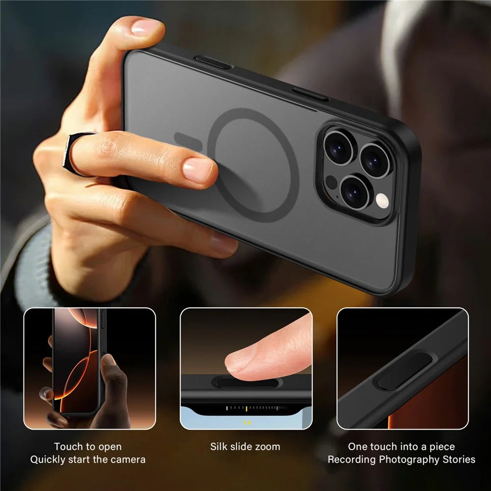 IPAKY For iPhone 16 Pro Magnetic Case Shockproof TPU + PC Matte Phone Back Cover - Black - 4