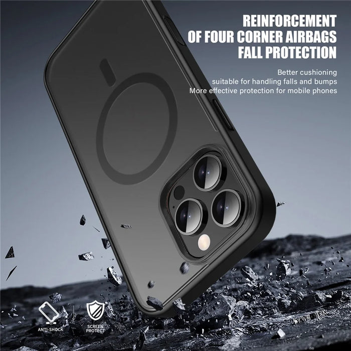 IPAKY For iPhone 16 Pro Max Magnetic Case Shockproof TPU + PC Matte Phone Back Cover - Black - 2