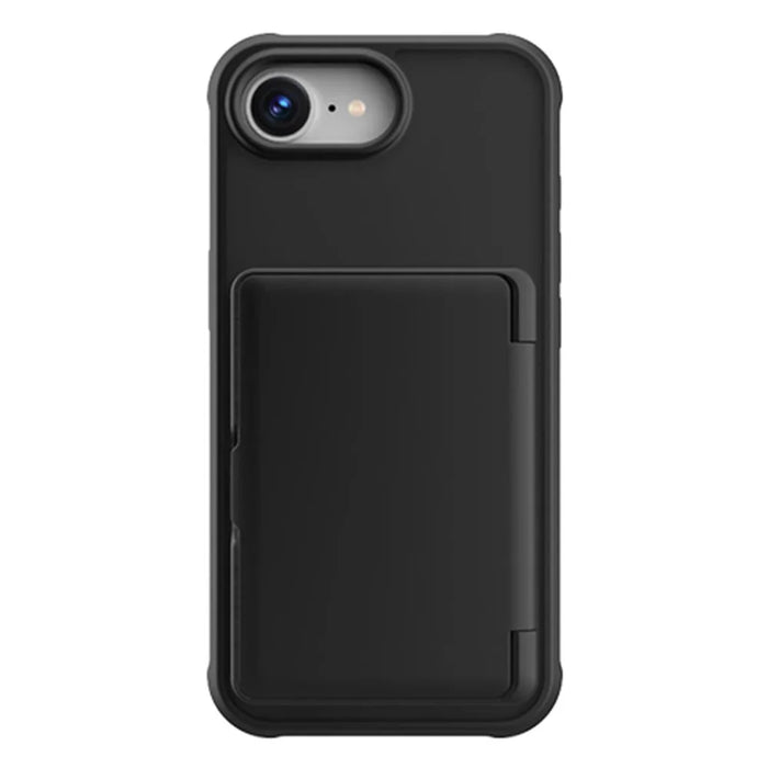For iPhone 17e / 16e Case with Card Holder / Mirror / Kickstand TPU + PC Phone Back Cover - Black - 1