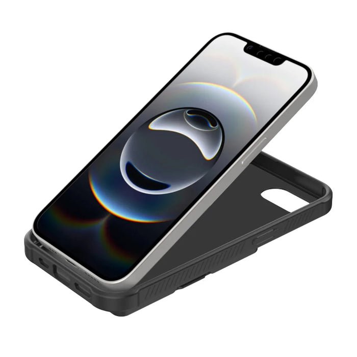 For iPhone 17e / 16e Case with Card Holder / Mirror / Kickstand TPU + PC Phone Back Cover - Black - 2