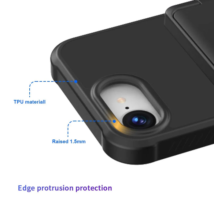 For iPhone 17e / 16e Case with Card Holder / Mirror / Kickstand TPU + PC Phone Back Cover - Black - 6