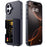 For iPhone 16 Plus Case with Card Holder / Mirror / Kickstand TPU + PC Phone Back Cover - Black - 1