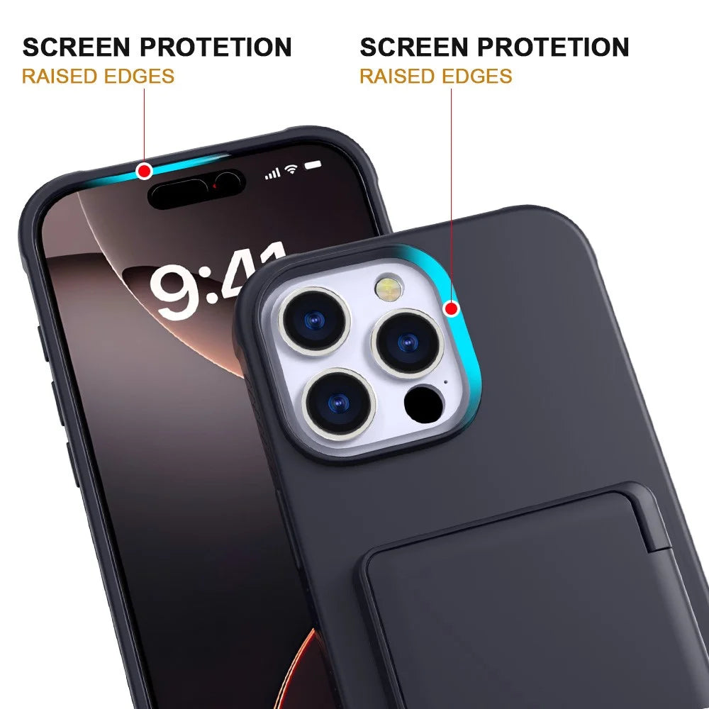 For iPhone 16 Pro Max Case with Card Holder / Mirror / Kickstand TPU + PC Phone Back Cover - Black - 3