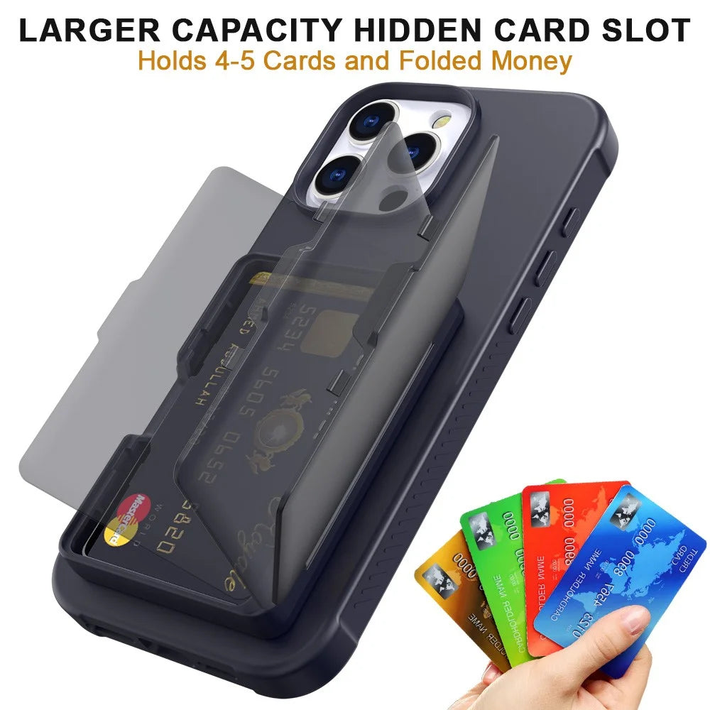 For iPhone 16 Pro Max Case with Card Holder / Mirror / Kickstand TPU + PC Phone Back Cover - Black - 4