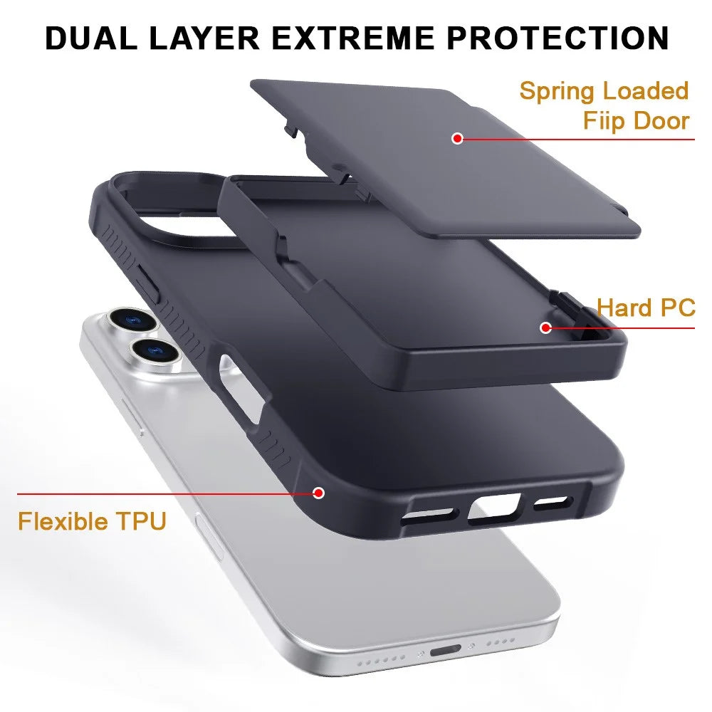 For iPhone 16 Pro Max Case with Card Holder / Mirror / Kickstand TPU + PC Phone Back Cover - Black - 6