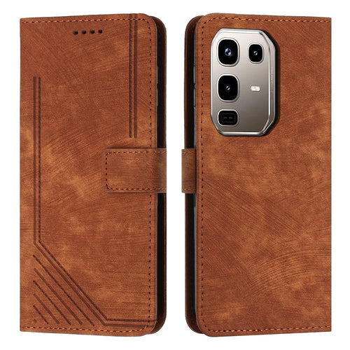 Stand Case for Infinix Note 50 4G / 50 Pro 4G Imprinted Lines Leather Phone Cover - Brown - 1
