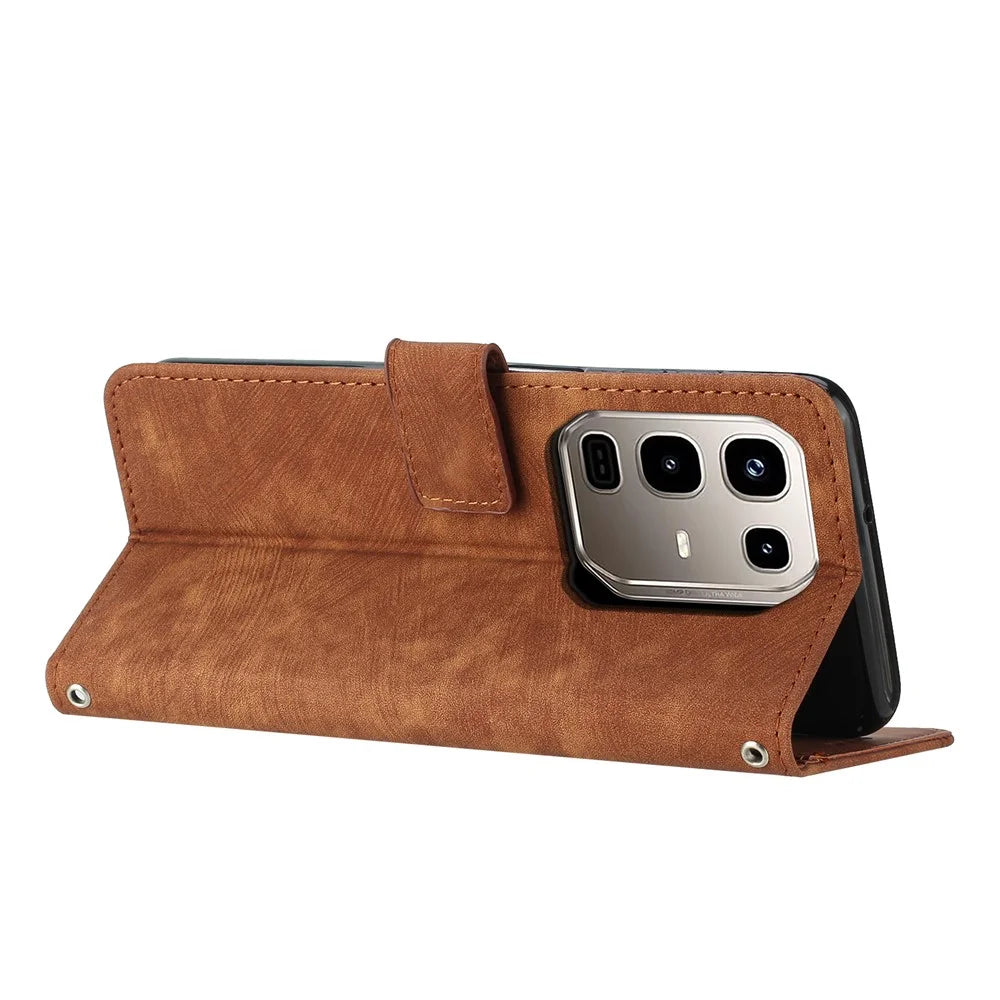 Stand Case for Infinix Note 50 4G / 50 Pro 4G Imprinted Lines Leather Phone Cover - Brown - 3