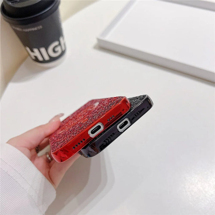 For iPhone 17e / 16e Magnetic Phone Case Glitter Electroplated TPU Frame PC Back Cover - Red - 4