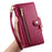 DF-011 For Realme 14 5G Case Zipper Pocket Wallet Leather Phone Cover with Straps - Red - 6