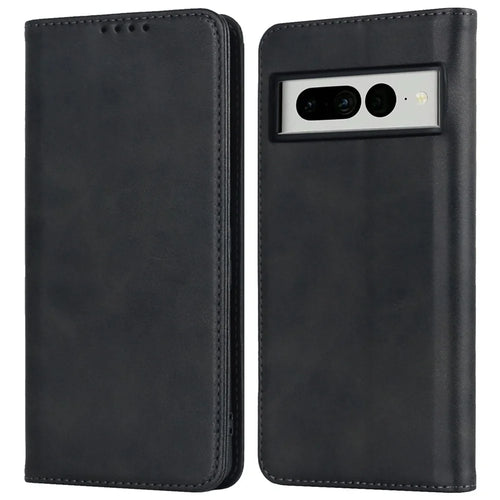 Calf Texture PU Leather Case for Google Pixel 7 Pro 5G, Magnetic Auto Closing Phone Stand Wallet Cover - Black - 1