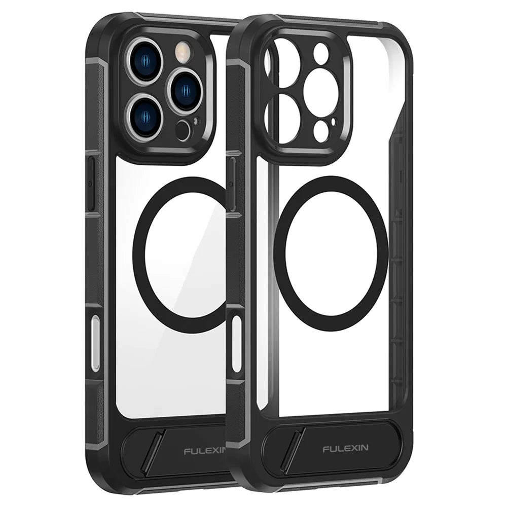 For iPhone 16 Pro Max Magnetic Case TPU + PC Kickstand Phone Back Cover - Black - 1