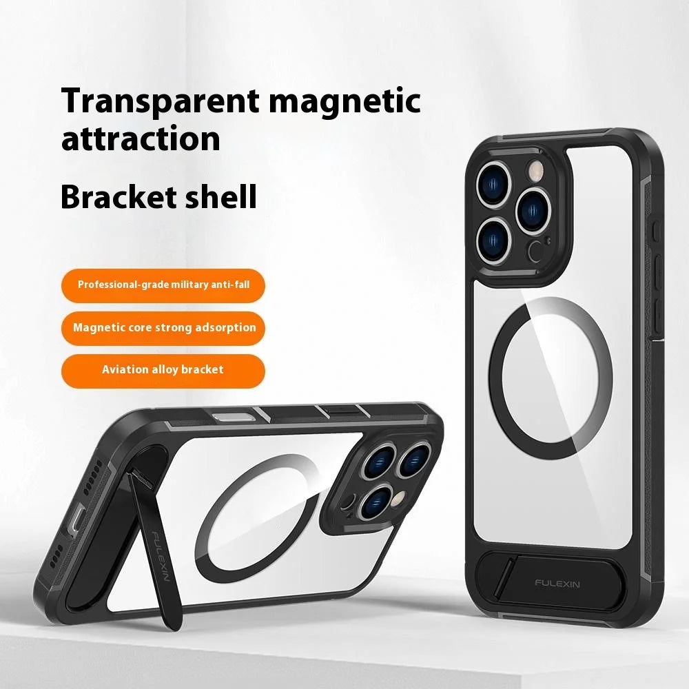 For iPhone 16 Pro Max Magnetic Case TPU + PC Kickstand Phone Back Cover - Black - 2
