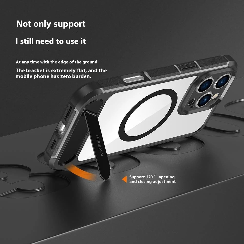 For iPhone 16 Pro Max Magnetic Case TPU + PC Kickstand Phone Back Cover - Black - 3