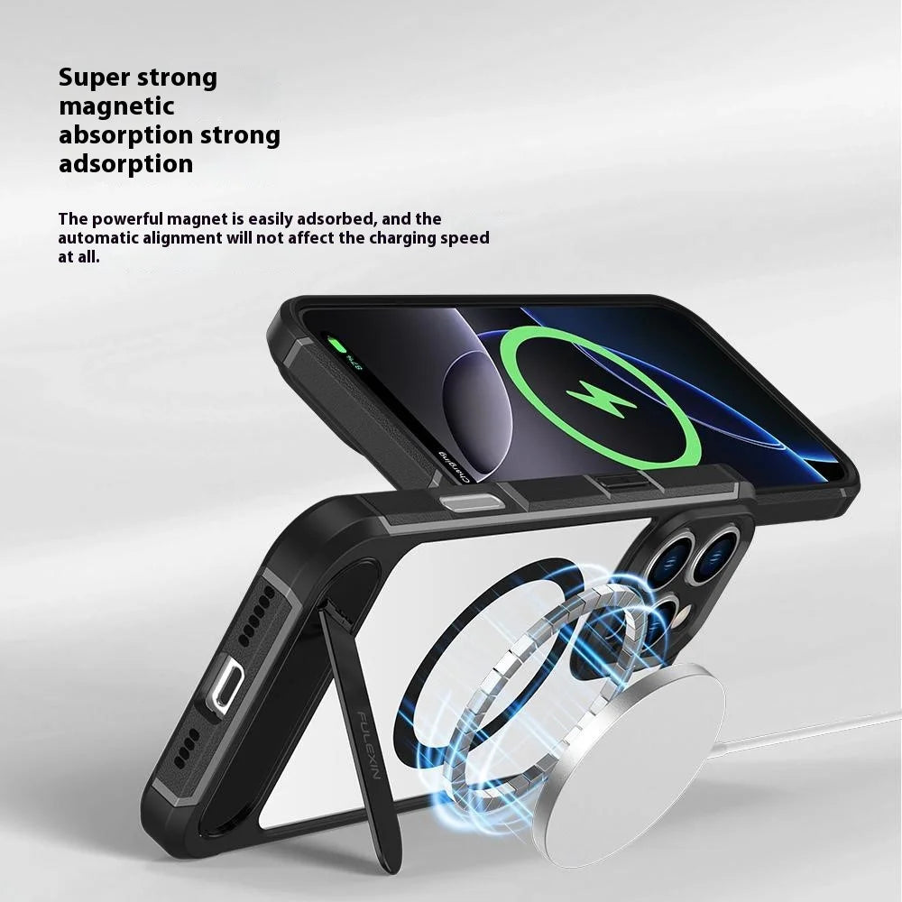For iPhone 16 Pro Max Magnetic Case TPU + PC Kickstand Phone Back Cover - Black - 4