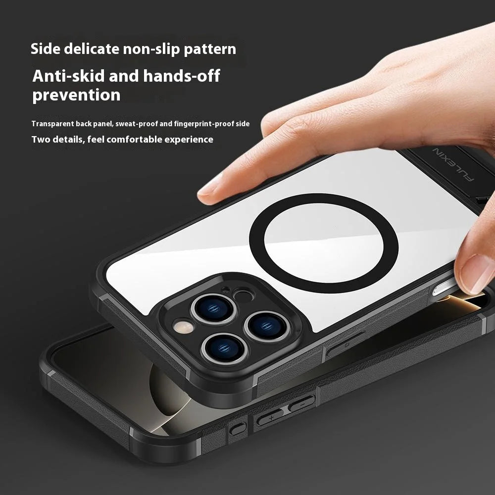 For iPhone 16 Pro Max Magnetic Case TPU + PC Kickstand Phone Back Cover - Black - 5