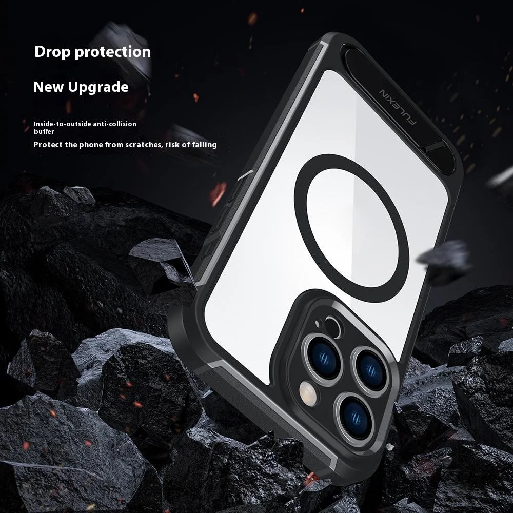 For iPhone 16 Pro Max Magnetic Case TPU + PC Kickstand Phone Back Cover - Black - 6
