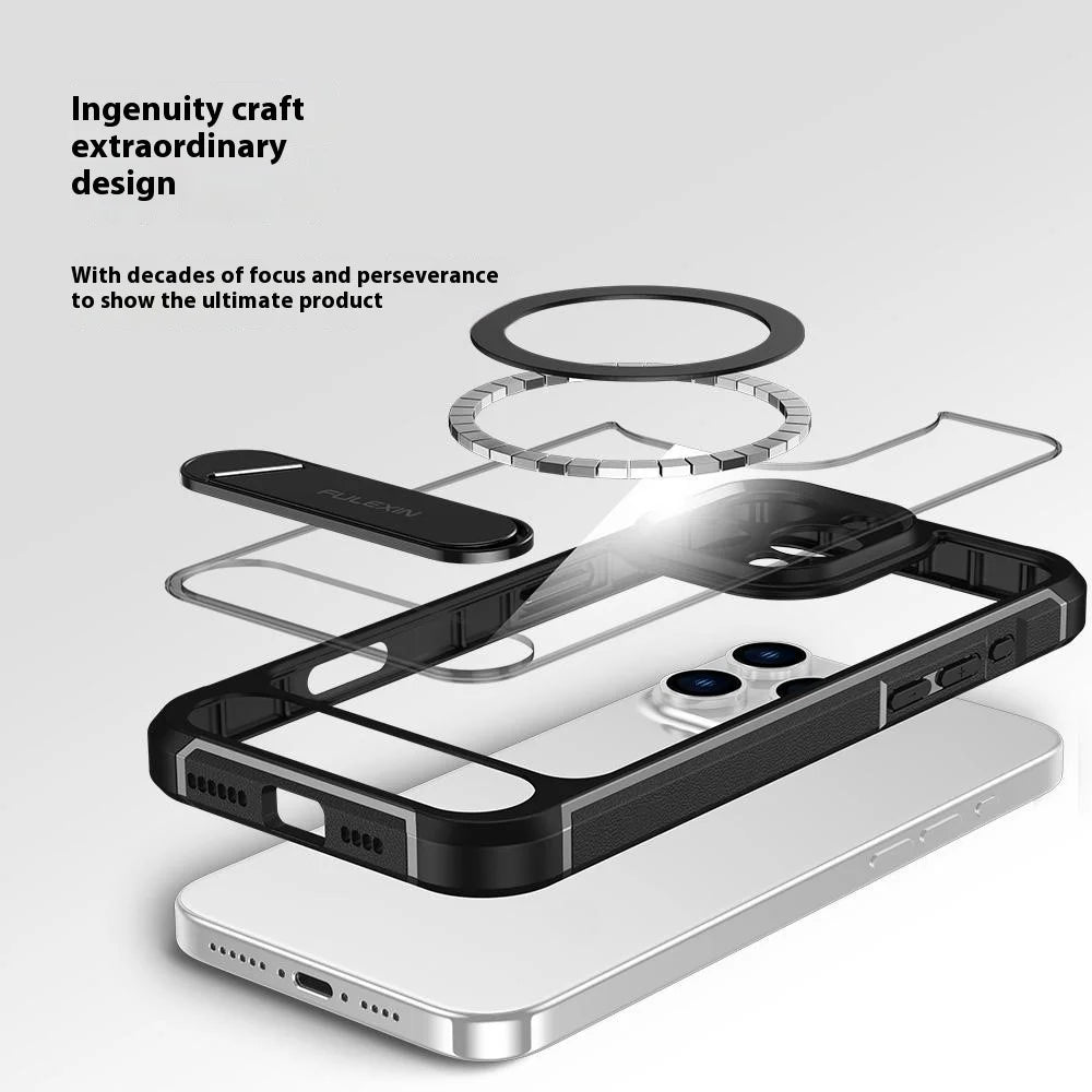 For iPhone 16 Pro Max Magnetic Case TPU + PC Kickstand Phone Back Cover - Black - 7