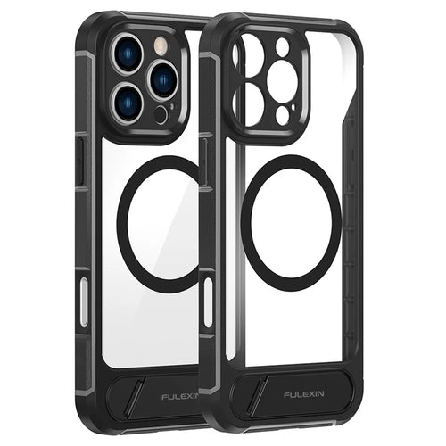 For iPhone 16 Pro Magnetic Case TPU + PC Kickstand Phone Back Cover - Black - 1