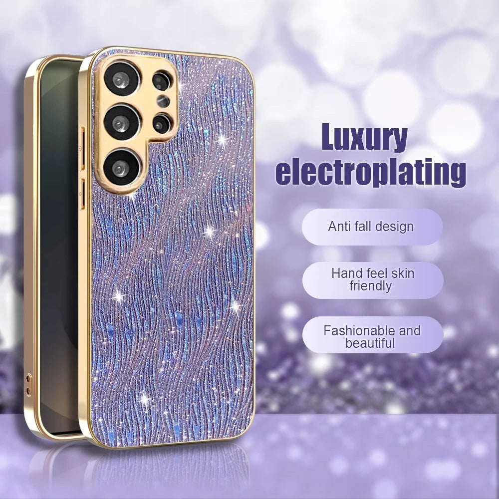 For Samsung Galaxy S23 Ultra Case Electroplating Ripple Texture PU + TPU + PC Phone Back Cover - Purple - 2