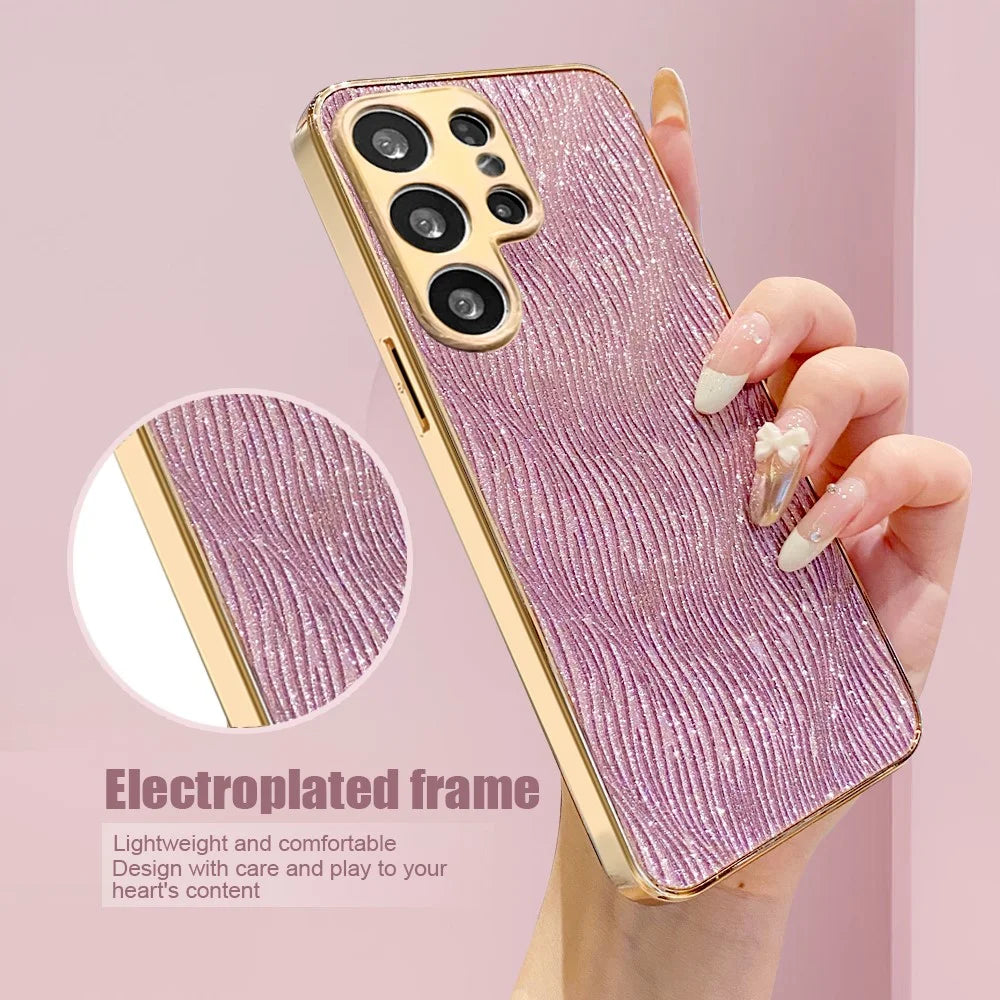 For Samsung Galaxy S23 Ultra Case Electroplating Ripple Texture PU + TPU + PC Phone Back Cover - Purple - 4