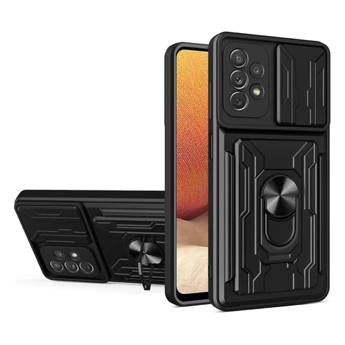 For Samsung Galaxy A23 5G (Global Version)  /  A23 4G Case PC + TPU Kickstand Phone Back Cover with Camera Slider - Black - 1