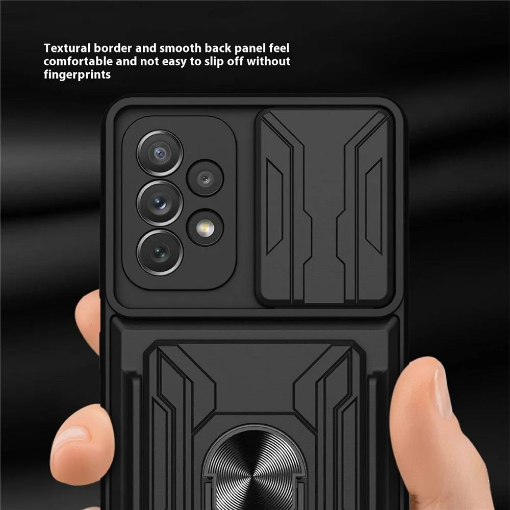 For Samsung Galaxy A23 5G (Global Version)  /  A23 4G Case PC + TPU Kickstand Phone Back Cover with Camera Slider - Black - 2