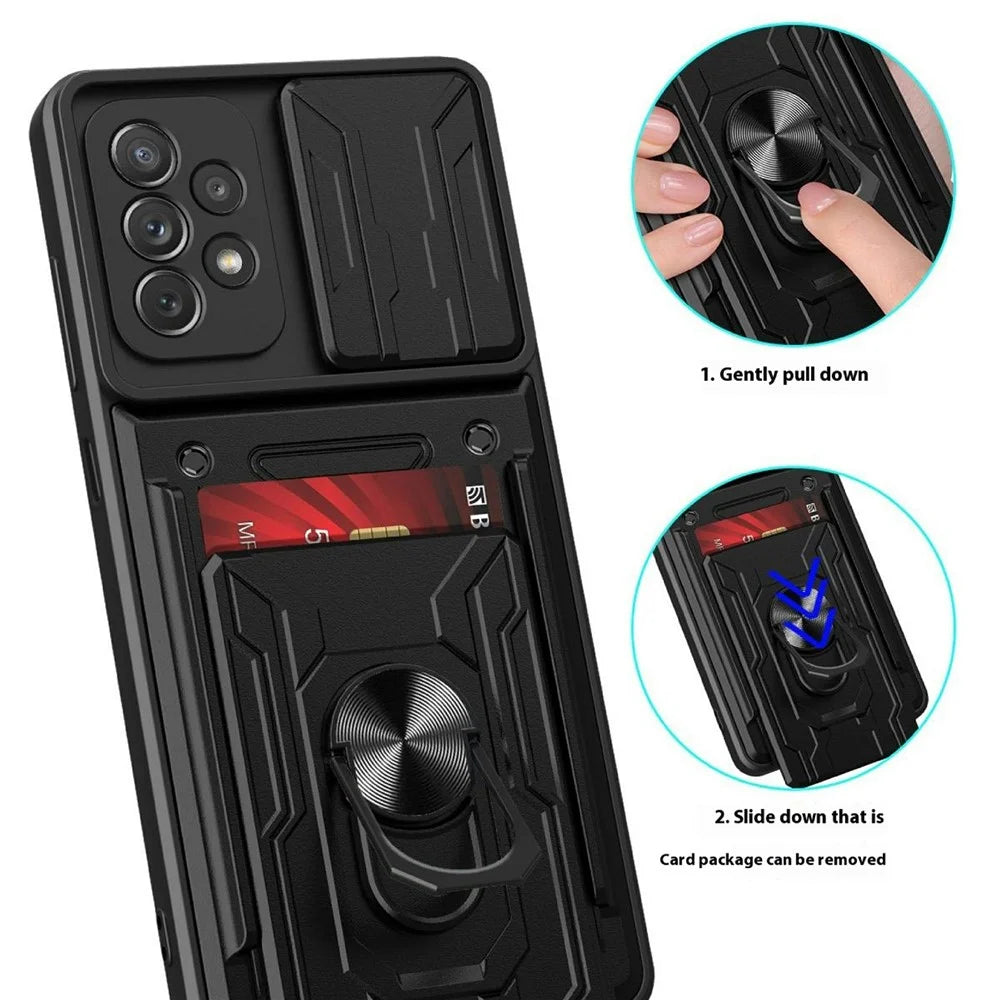 For Samsung Galaxy A23 5G (Global Version)  /  A23 4G Case PC + TPU Kickstand Phone Back Cover with Camera Slider - Black - 3