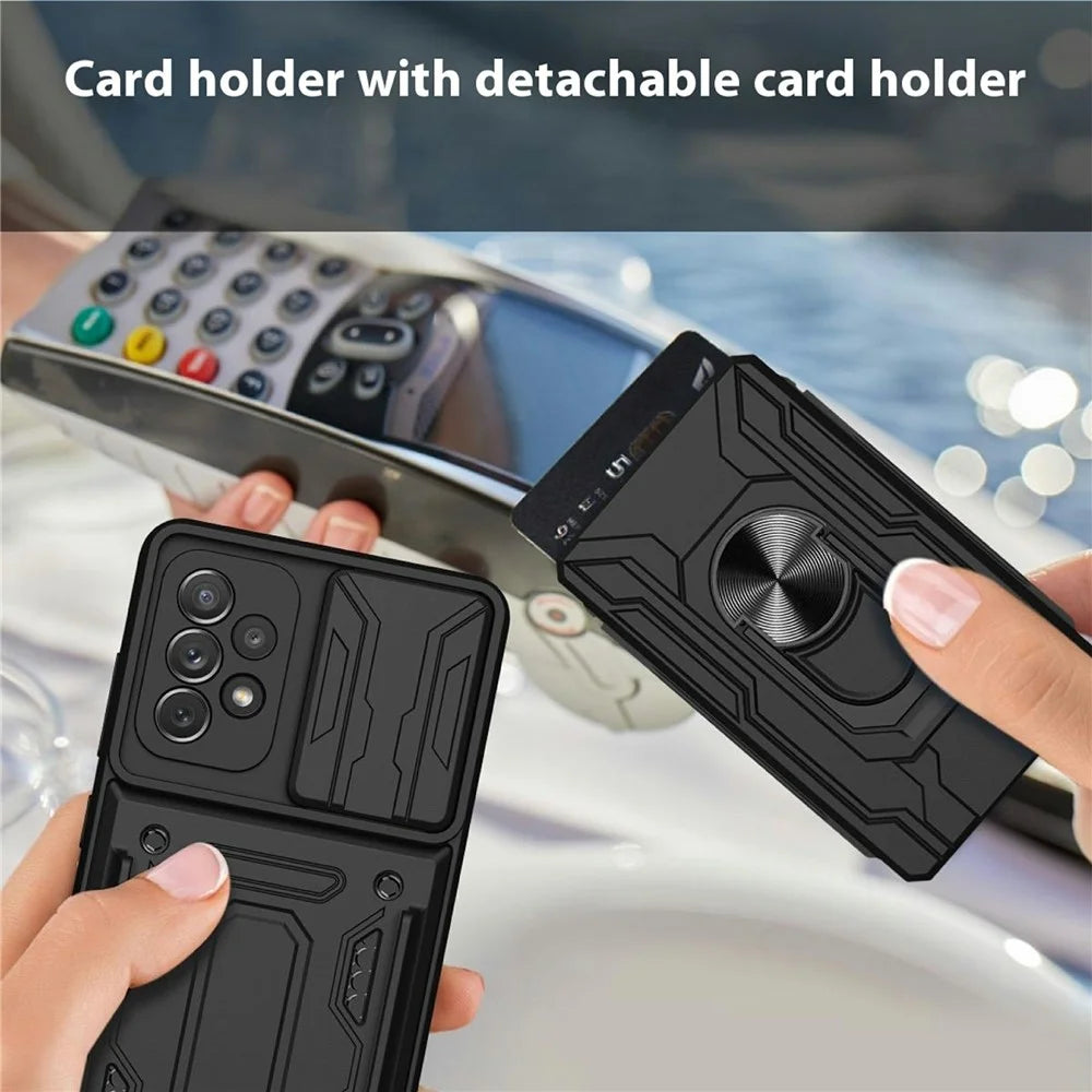 For Samsung Galaxy A23 5G (Global Version)  /  A23 4G Case PC + TPU Kickstand Phone Back Cover with Camera Slider - Black - 4
