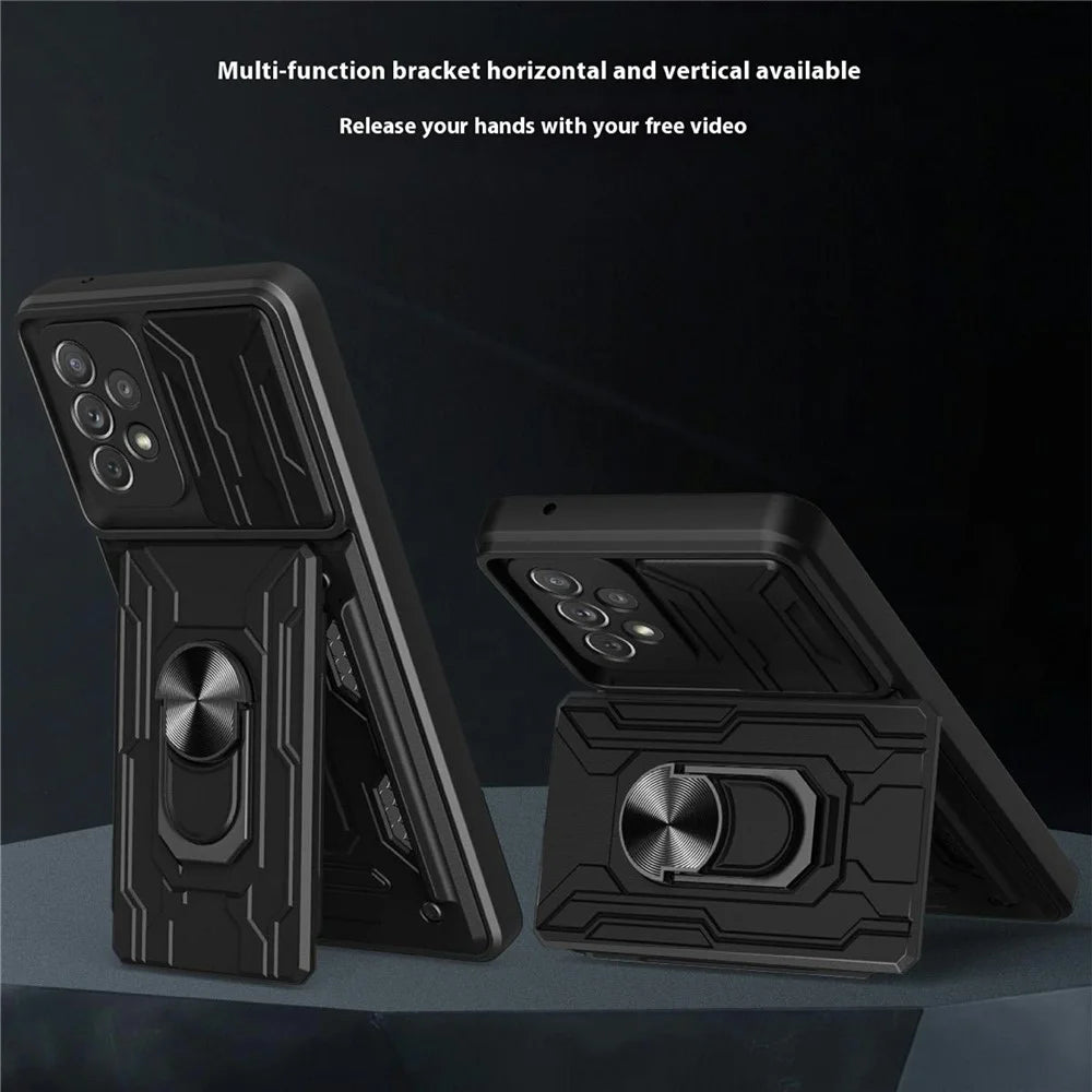 For Samsung Galaxy A23 5G (Global Version)  /  A23 4G Case PC + TPU Kickstand Phone Back Cover with Camera Slider - Black - 5