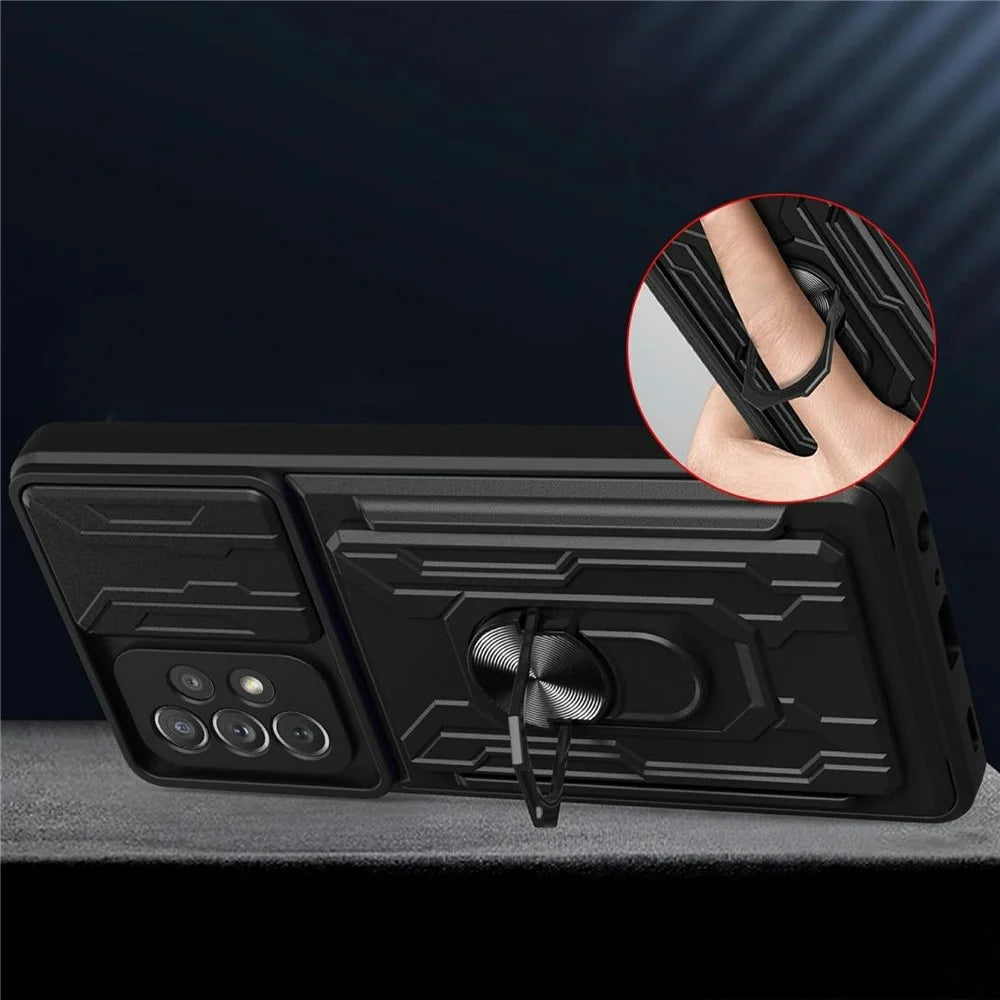 For Samsung Galaxy A23 5G (Global Version)  /  A23 4G Case PC + TPU Kickstand Phone Back Cover with Camera Slider - Black - 6