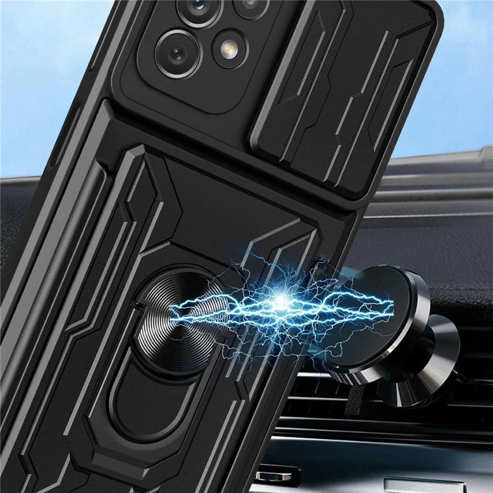For Samsung Galaxy A23 5G (Global Version)  /  A23 4G Case PC + TPU Kickstand Phone Back Cover with Camera Slider - Black - 7