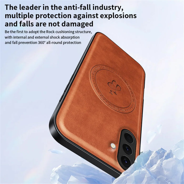 For Samsung Galaxy A56 5G Magnetic Case PU + TPU + PC Phone Back Cover Drop Resistant - Brown - 3