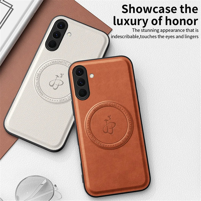For Samsung Galaxy A56 5G Magnetic Case PU + TPU + PC Phone Back Cover Drop Resistant - Brown - 5