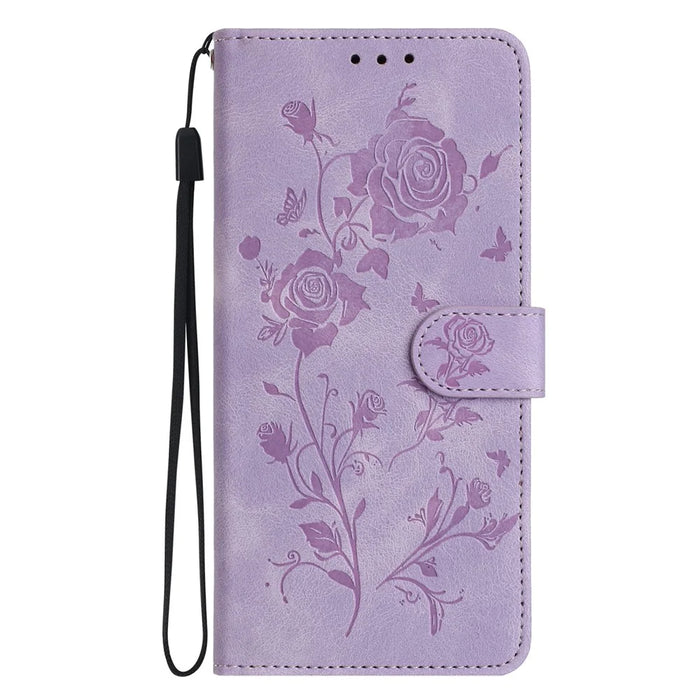 Wallet Case for iPhone SE (2022) / (2020) / 8 / 7 / 6 / 6s Rose Pattern Imprinted Leather Flip Stand Phone Cover - Light Purple - 7
