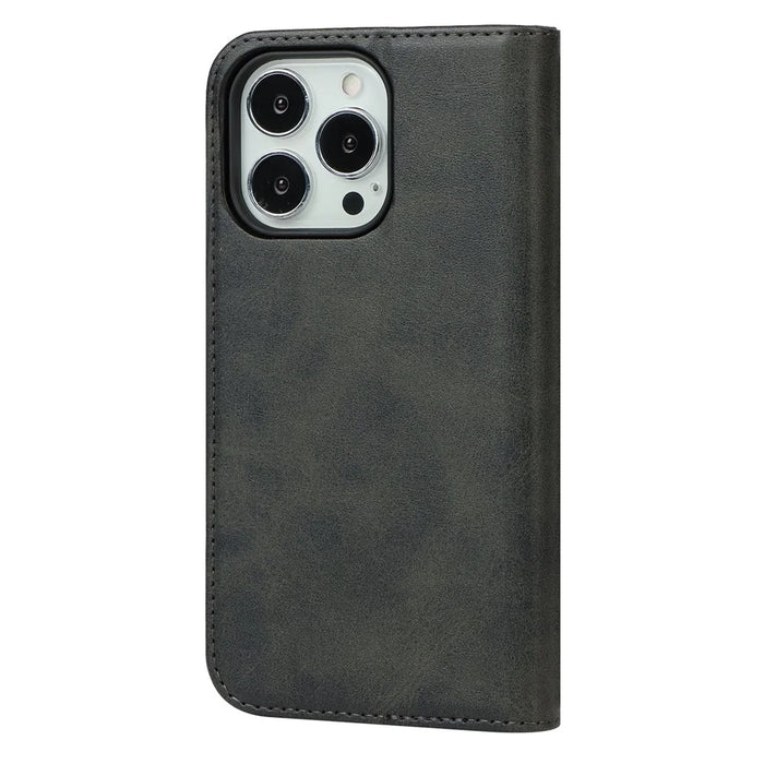 For iPhone 14 Pro Calf Texture PU Leather Wallet Case Magnetic Auto-absorbed Shockproof Flip Stand Cover - Black - 7