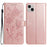 For iPhone 14 Wallet Case Rose Pattern Imprinted Leather Flip Stand Phone Cover - Rose Gold - 1