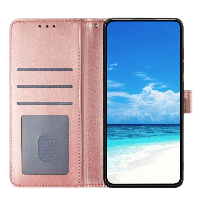 For iPhone 14 Wallet Case Rose Pattern Imprinted Leather Flip Stand Phone Cover - Rose Gold - 3