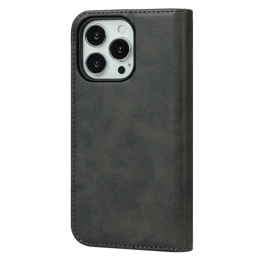For iPhone 14 Pro Max Calf Texture PU Leather Drop-proof Case Magnetic Auto-absorbed Phone Wallet Stand Cover - Black - 7