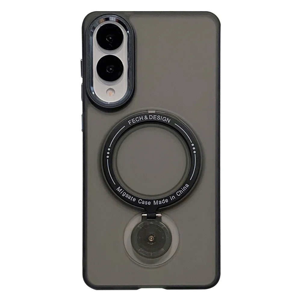 For Samsung Galaxy S25 Edge Magnetic Case Kickstand TPU + PC Phone Back Cover - Transparent Black - 1