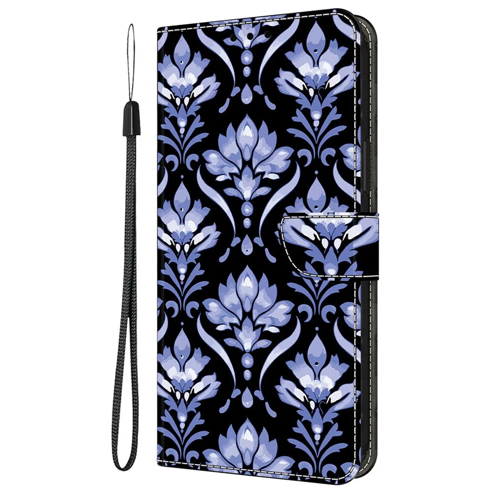 For iPhone 16 Plus Leather Case Pattern Printing Wallet Stand Anti Drop Phone Cover - Flower Texture - 6