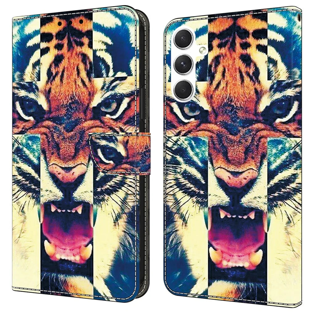 For Samsung Galaxy A16 5G  /  4G Leather Case Pattern Printing Wallet Stand Anti Drop Phone Cover - Tiger - 1
