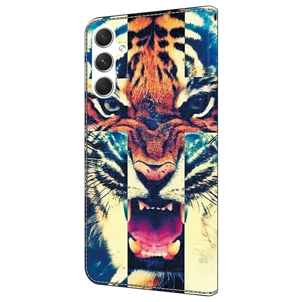 For Samsung Galaxy A16 5G  /  4G Leather Case Pattern Printing Wallet Stand Anti Drop Phone Cover - Tiger - 7