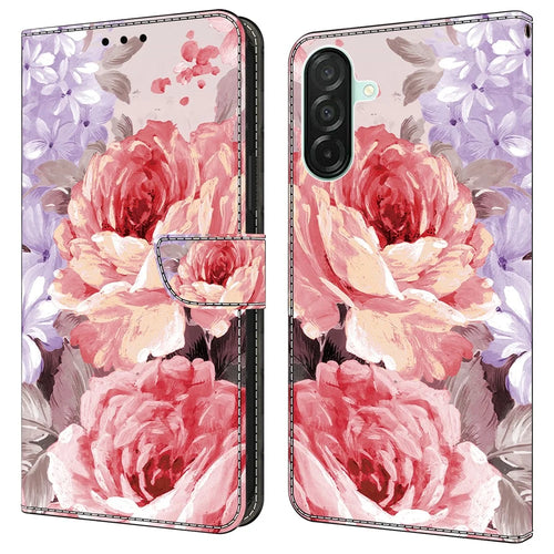 For Samsung Galaxy A26 5G Leather Case Pattern Printing Wallet Stand Anti Drop Phone Cover - Oil Painting Rose - 1