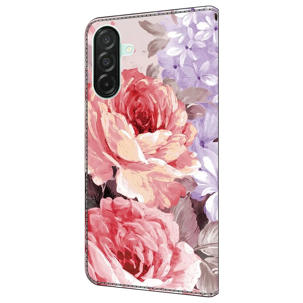 For Samsung Galaxy A26 5G Leather Case Pattern Printing Wallet Stand Anti Drop Phone Cover - Oil Painting Rose - 7