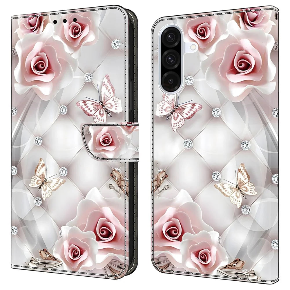 For Samsung Galaxy A56 5G  /  A36 5G Leather Case Pattern Printing Wallet Stand Anti Drop Phone Cover - Pink Butterfly - 1